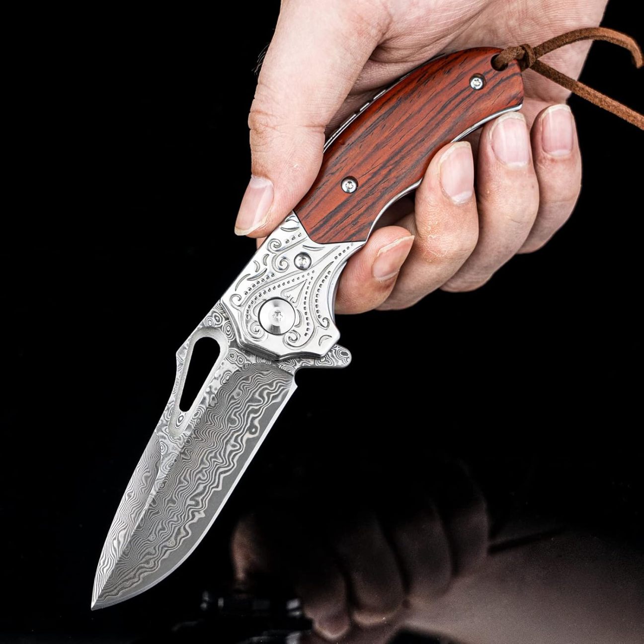 Artisan-Crafted 512-Layer Damascus Steel Folding Knife – Custom Hand Engraving Available
