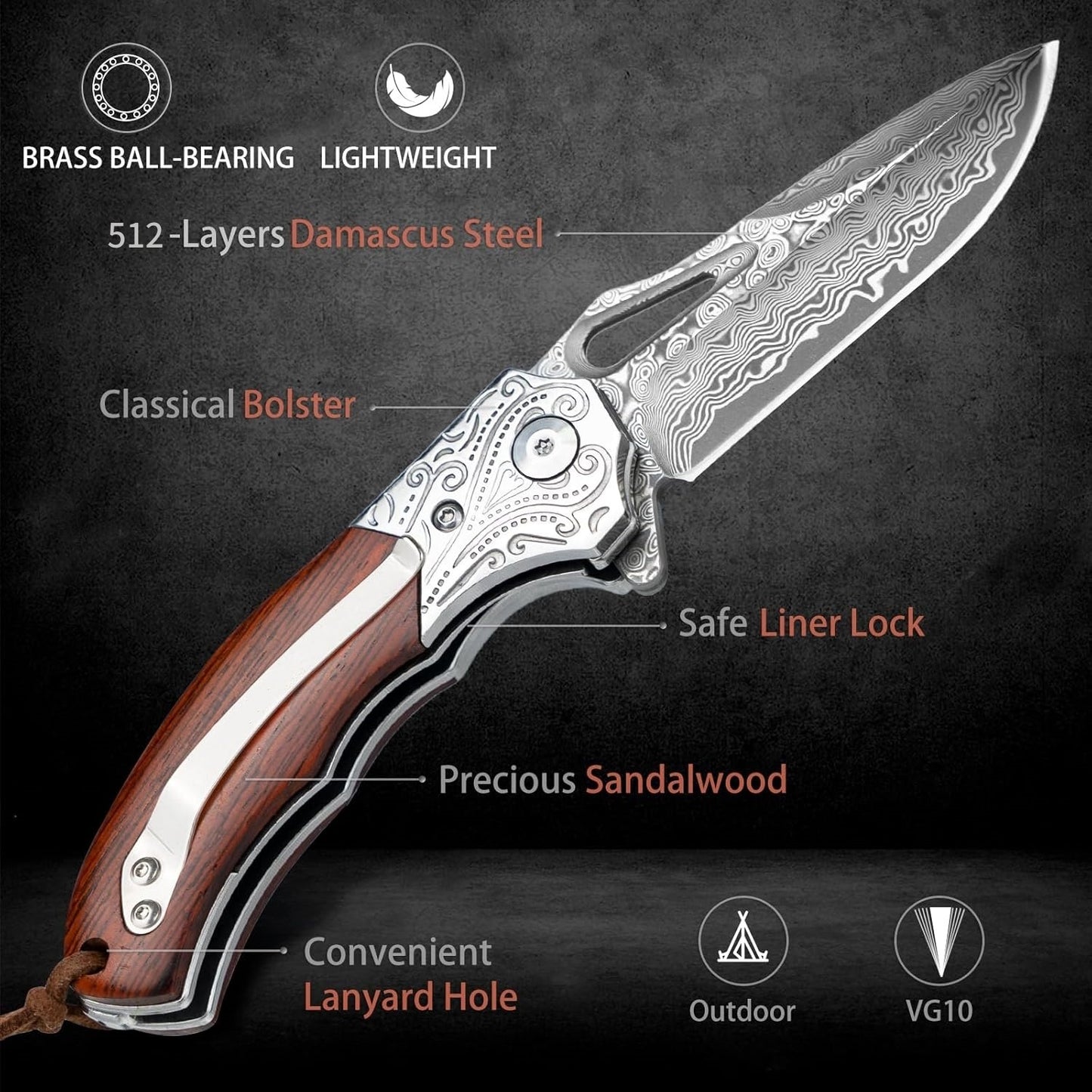Artisan-Crafted 512-Layer Damascus Steel Folding Knife – Custom Hand Engraving Available
