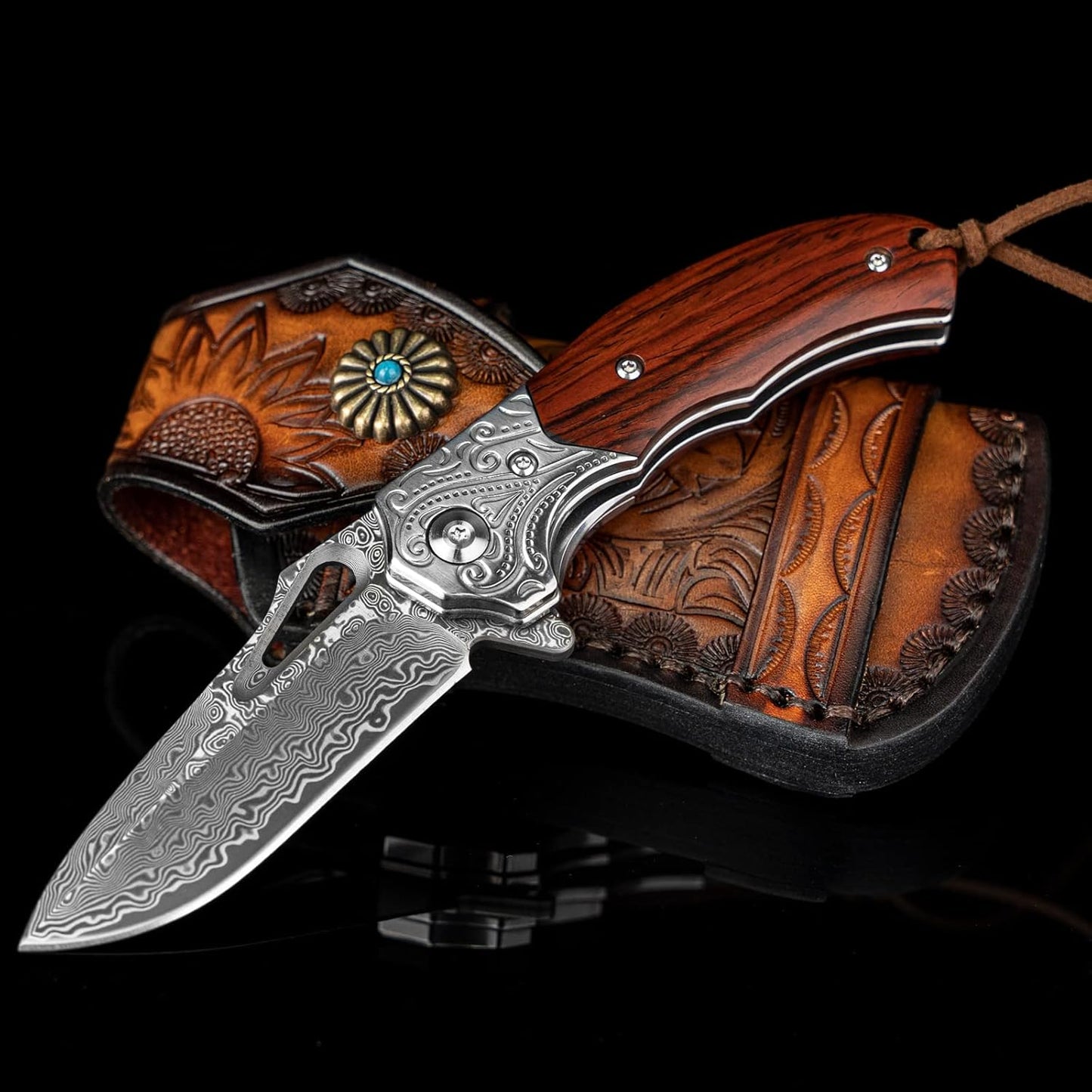 Artisan-Crafted 512-Layer Damascus Steel Folding Knife – Custom Hand Engraving Available