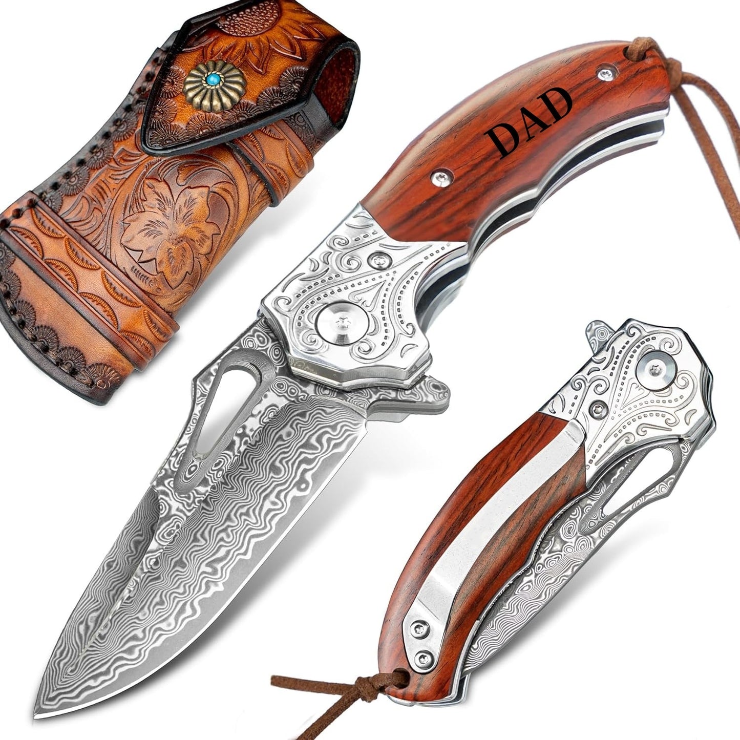 Artisan-Crafted 512-Layer Damascus Steel Folding Knife – Custom Hand Engraving Available