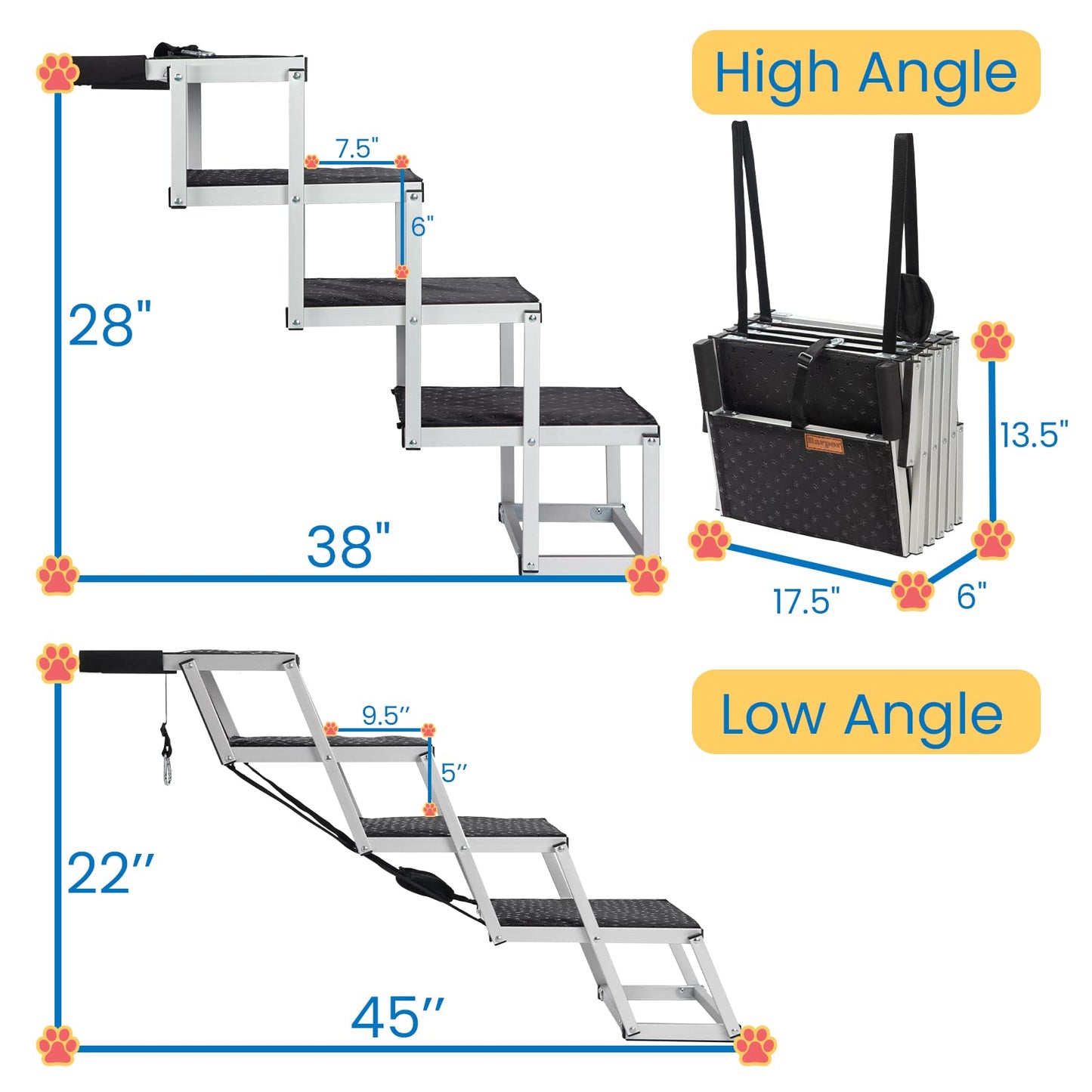 Pet Steps Lightweight Aluminum Foldable Dog Steps for Cars and SUV