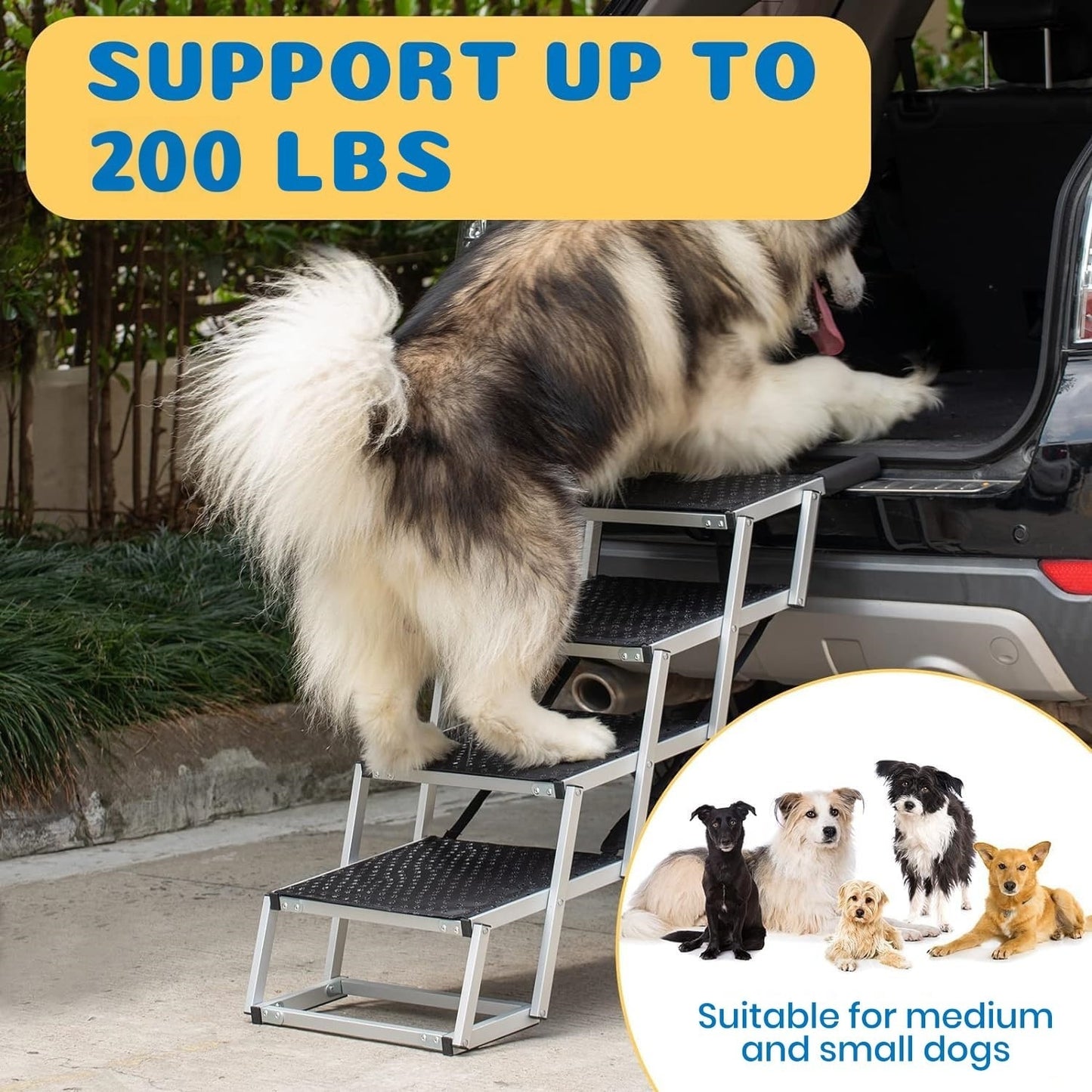 Pet Steps Lightweight Aluminum Foldable Dog Steps for Cars and SUV
