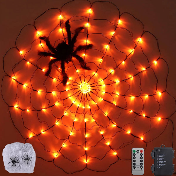 Halloween Decoration Spider Web Lights with Timer - 96 LED Black Spider Cobweb Lights with Remote🎃🎃