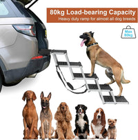 Dog Car Ramp, Upgraded 5 Steps Dog Stairs for Medium and Large Dogs, Portable Folding Pet Ramp, Aluminum Telescoping Dog Steps for Cars, Trucks, Non-Slip Lightweight Car Dog Ladder