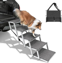 Dog Car Ramp, Upgraded 5 Steps Dog Stairs for Medium and Large Dogs, Portable Folding Pet Ramp, Aluminum Telescoping Dog Steps for Cars, Trucks, Non-Slip Lightweight Car Dog Ladder