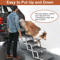 Dog Car Ramp, Upgraded 5 Steps Dog Stairs for Medium and Large Dogs, Portable Folding Pet Ramp, Aluminum Telescoping Dog Steps for Cars, Trucks, Non-Slip Lightweight Car Dog Ladder