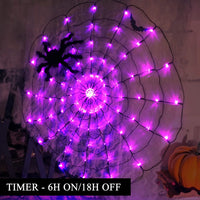 Halloween Decoration Spider Web Lights with Timer - 96 LED Black Spider Cobweb Lights with Remote🎃🎃