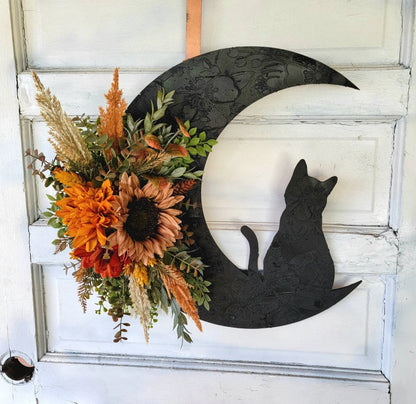 Witchy Celestial Door/Art Halloween Lunar Decor Kitty Lovers Gift