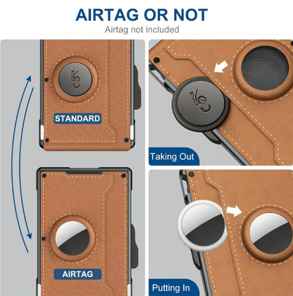 ✨AirTag Wallet for Men - with Pop Up Aluminum Case Money Clip Slim Leather Slots Credit Card Holder RFID Blocking Bifold Minimalist Wallet