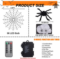 Halloween Decoration Spider Web Lights with Timer - 96 LED Black Spider Cobweb Lights with Remote🎃🎃