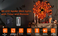 Halloween Decoration Spider Web Lights with Timer - 96 LED Black Spider Cobweb Lights with Remote🎃🎃